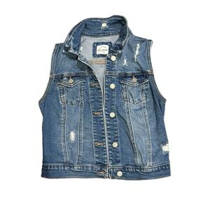 WAX Jeans- Women’s Vintage Blue Denim Distressed Sleeveless Vest- Size -S